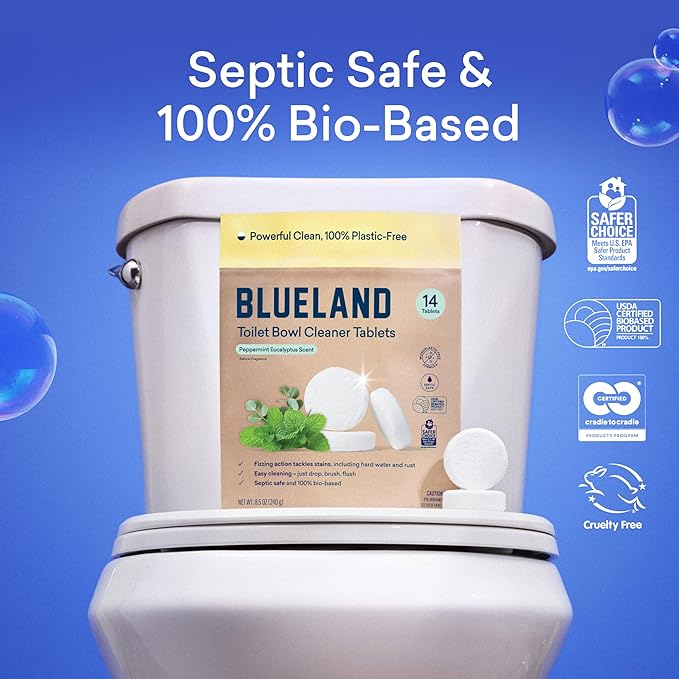 BLUELAND Toilet Bowl Cleaner Tablets, Starter Set, 14 Count with Tin, Peppermint Eucalyptus, Plastic-Free, No Harsh Chemicals, Plant-Based-Ruum Studio Home