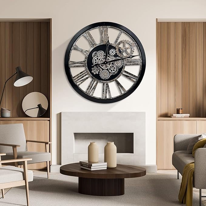 HOIBAI Large Wall Clock, Wall Clocks for Living Room Decor 36 Inch Farmhouse Vintage Rustic Kitchen Wall Decor Vintage Roman Oversized Wall Clock for Home Bedroom House, Moving Gears Clock-Ruum Studio Home