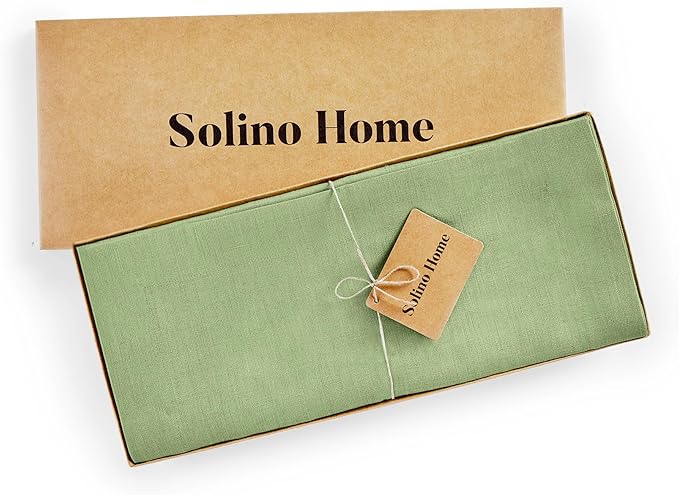 Solino Home Linen Table Runner 72 Inches Long - 100% Pure Linen Laurel Green Dining Table Runner 14 x 72 Inch for Fall, Autumn, Thanksgiving - Fete-Ruum Studio Home