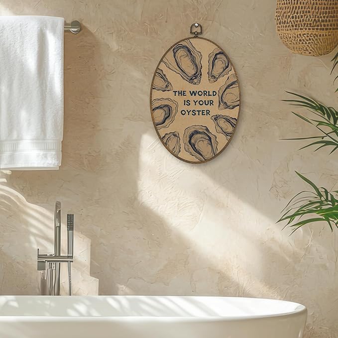 XBBMGG Vintage Oyster Wall Art Decor, Inspirational Retro Beach Oval Wall Hanging Decor, Nautical Ocean The World Is Your Oyster Framed Canvas Prints for Living Room Bathroom Decorations, 8.6 x 11.4 inch-Ruum Studio Home