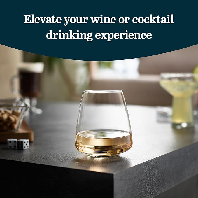 Libbey Stackable Stemless Wine Glasses Set of 6, Tapered Bulb Shaped All Purpose Wine Glass Set, Dishwasher Safe Glass Wine Glasses, Cocktail-Ruum Studio Home