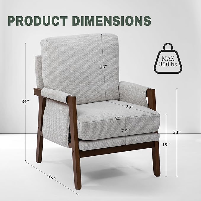 Modern Accent Chairs Set of 2 for Living Room Mid Century Arm Chairs Upholstered Bedroom Chairs Comfy Lounge Chairs with Solid Wood Frame, White-Ruum Studio Home