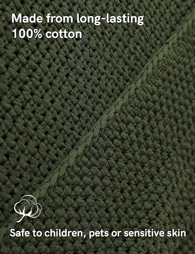 YnM Chunky Cotton Knit Throw Blanket, Cable Knit Throws for Bed Couch Sofa, Comfy & Relaxing, Decorative Piece for Farmhouse Modern Boho Rustic Scandinavian Chic Vibe, Pine Green 80x87 Inches-Ruum Studio Home