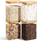 ComSaf 1.2 Qt Rectangle Glass Storage Containers with Lids, Glass Jars with Bamboo Lids, Clear Food Storage Jar, Sugar Coffee Containers, Pantry Container for Pasta Tea Candy Nut-Ruum Studio Home
