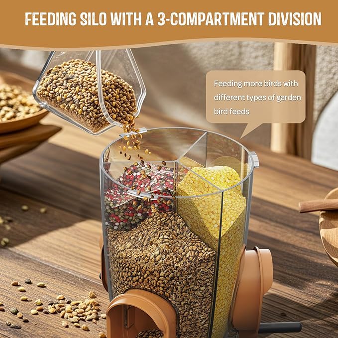 LONA Bird Feeders for Outdoors Hanging – 3 Separate Compartments, 3 Feeding Ports, Weatherproof Dome & 3 Ways to Hang, Large Capacity for Cardinals/Finches (Brown，Plus-Ruum Studio Home