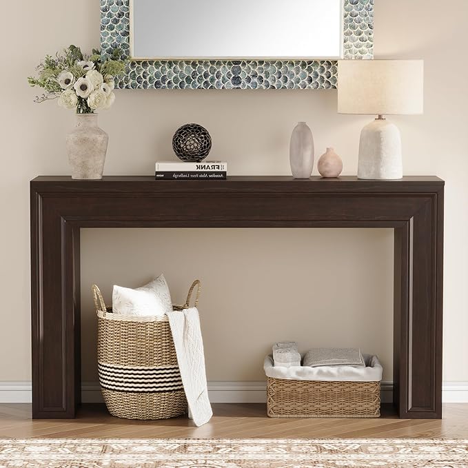 Rresyet 55 Inch Long Console Table, Sofa Table Behind Sofa, Wooden Entryway Table, Farmhouse Entryway Table for Entry, Hallway, Living Room (Cherry)-Ruum Studio Home