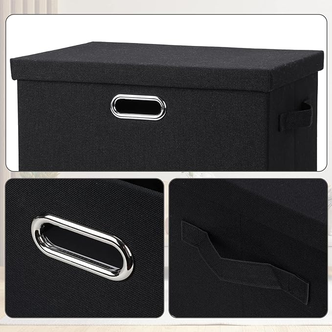 Large 17" 36 Quart Collapsible Stackable Storage Bins with Lids, 5 Packs Black Linen Fabric Closet Boxes with Lids, Storage Cube Baskets Container Organizers for Bedroom Office(17 x12 x11)-Ruum Studio Home