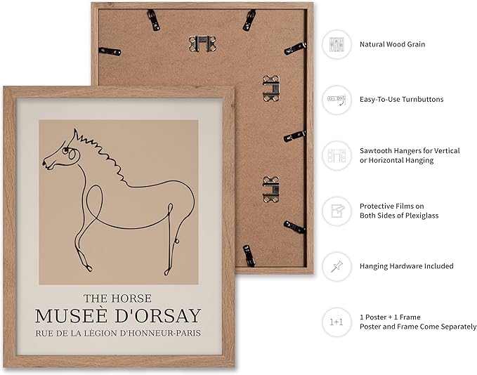 Poster Master Vintage Poster - Retro Minimalist Print - Gift for Artist, Friend - Horse, Line Drawing, Sketch, Abstract - Wall Decor for Living Room, Bedroom, 16x20 Beige Framed-Ruum Studio Home