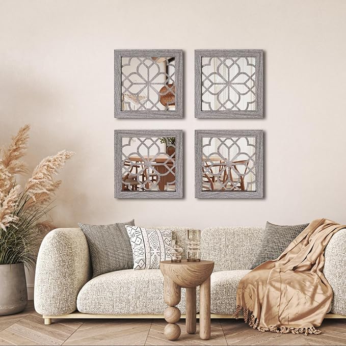 Boho Square Wall Mirrors Set of 2-12" x12'Decorative Mirrors for Wall Decor, BrownHandcrafted Mirror Panels Perfect for LivingRoom Bedroom Entryway Hallway (Brown)-Ruum Studio Home