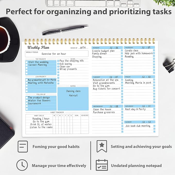 Weekly Planner Notepad Undated Weekly Schedule Planner To Do List Notebook Goals Planning Pad Habit Tracker Journal for Man & Women,52 Weeks (8.5x11")-Ruum Studio Home