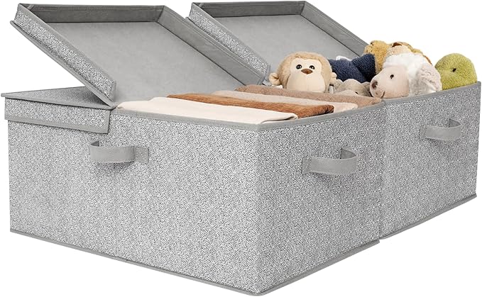 GRANNY SAYS Large Storage Bins with Lids, Decorative Storage Box for Shelves, Fabric Storage Bins Foldable, Storage Basket for Clothes, Keepsake Box, Jumbo, Gray, 2-Pack-Ruum Studio Home