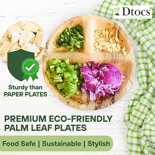 Dtocs 3 Compartment Plates (50 Pc) Palm Leaf 10 Inch Round Portion Control Buffet Sectional Plate | Bamboo Plates Disposable Like Compostable Camping Dinnerware Stronger than Divided Paper, Styrofoam-Ruum Studio Home