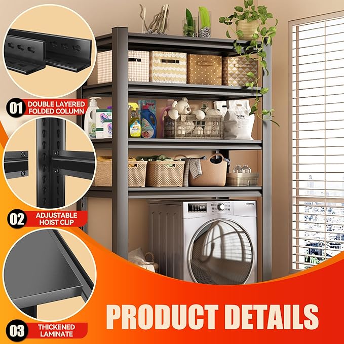 Laundry Shelf,5 Tier Over Washer and Dryer Storage Shelves,Adjustable Easy to Install,Space Saver Laundry Shelf Organizer,Utility Shelves for Balcony (with fence-78 H*18" D*47.24" W)-Ruum Studio Home