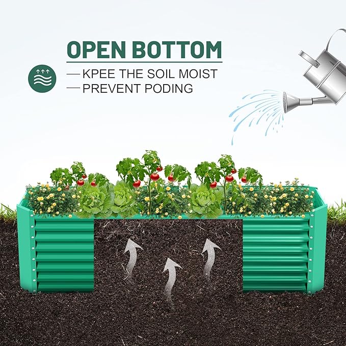 Land Guard 6×3×2 ft Galvanized Metal Raised Garden Bed, 2FT Deep Root Elevated Planter Box Steel Large Vegetable Flower Bed Kit(Green)-Ruum Studio Home