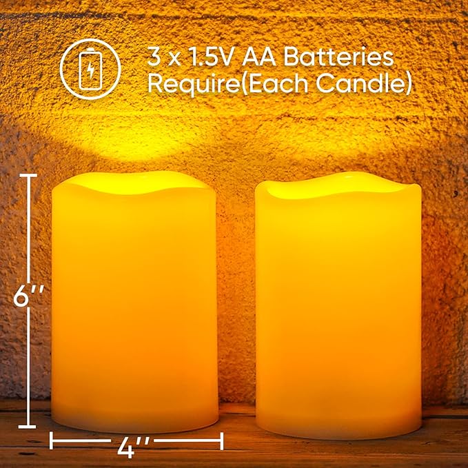 Homemory 6" x 4" Large Waterproof Outdoor Flameless Candles with Remote Control and Timer, Battery Operated Flickering LED Pillar Candles for Indoor Outdoor Lanterns, Porch, Long Lasting, Set of 2-Ruum Studio Home