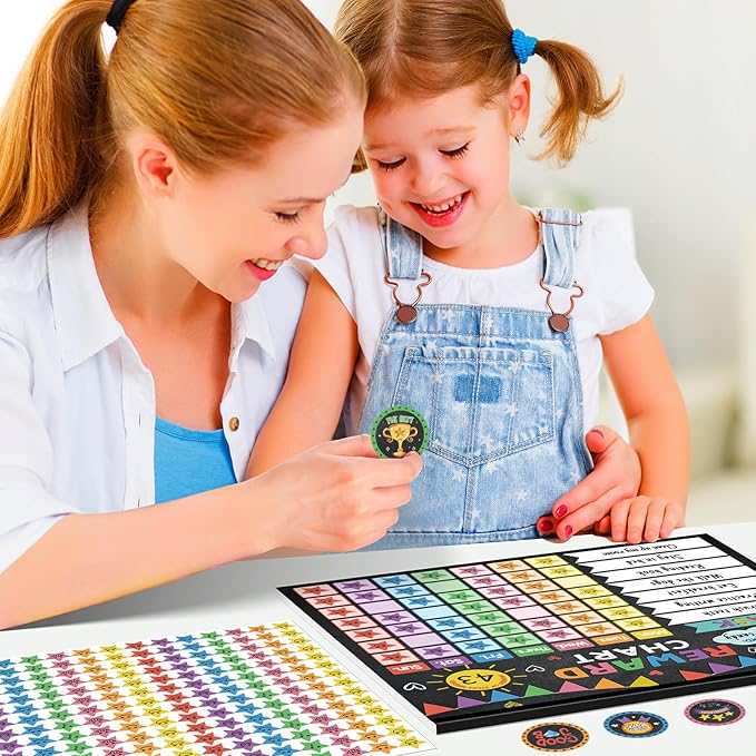 Reward Chart for Kids,Magnetic Behavior Chore Chart for Kids at Home,26 Black Chore Charts,1960 Star Stickers,56 Reward Stickers,Incentive Chore Chart to Develop Responsibility and Good Habits-Ruum Studio Home