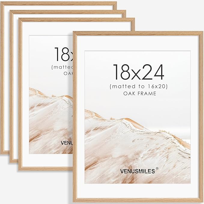 18x24 Poster Frame Set of 4 Natural Solid Oak Photo Frames with 16x20 Removable Mat Wall Hanging Large Handcrafted Frame with HD Plexiglass Wall and Tabletop Display Large Picture Frame-Ruum Studio Home