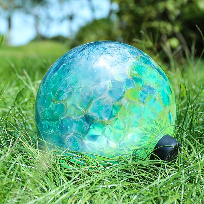 VCUTEKA Gazing Ball, Glass Gazing Balls Sphere for Garden Lawn Outdoor Ornament Yard Decorative, Blue Swirl, 10"-Ruum Studio Home