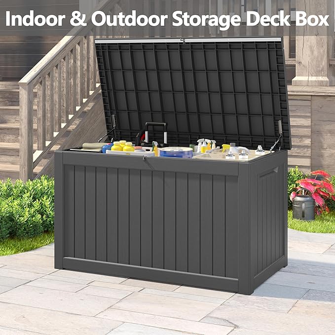 180 Gallon Outdoor Storage Box, Deck Box Resin Waterproof and UV Resistant Lightweight Deck Box for Garden Tools, Pool Supplies Organization-Ruum Studio Home