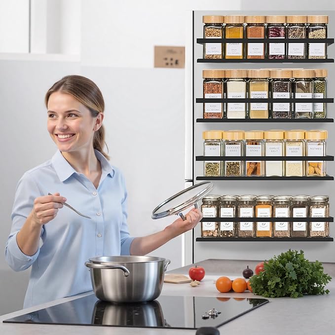 Magnetic Spice Rack Organizer for Fridge Seasoning Organizer for Kitchen Storage With Screw Magnetic Shelf for Oven, RV,Garage,Bathroom(Black, 4pack)-Ruum Studio Home