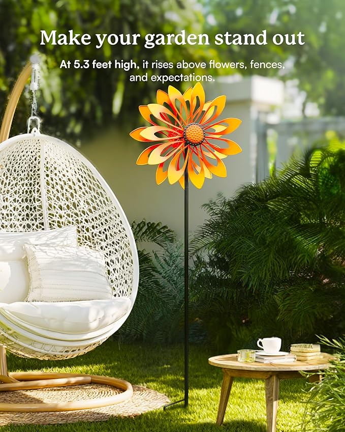 Floral Yard Garden Wind Spinners - Kinetic Outdoor Metal Wind Spinners, Lawn Yard Garden Decor, Birthday Gifts for Women(Sunflower)-Ruum Studio Home