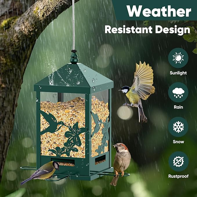 Squirrel Proof Bird Feeders for Outdoors, 6LBS Extra Large Capacity Hanging Metal Bird Feeder with Weight-Activated Perches, Wild Bird Feeders for Outside Finch, Cardinal, Blue Jay-Ruum Studio Home