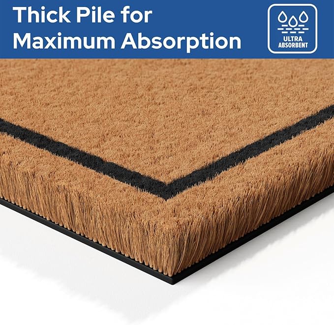 Barnyard Designs Natural Coco Coir Heavy Duty Backing Doormat - Large Cute Non-Slip Front Door Welcome Mat for Outside Entrance or Porch Entry, Brown (17x30, Hello)-Ruum Studio Home