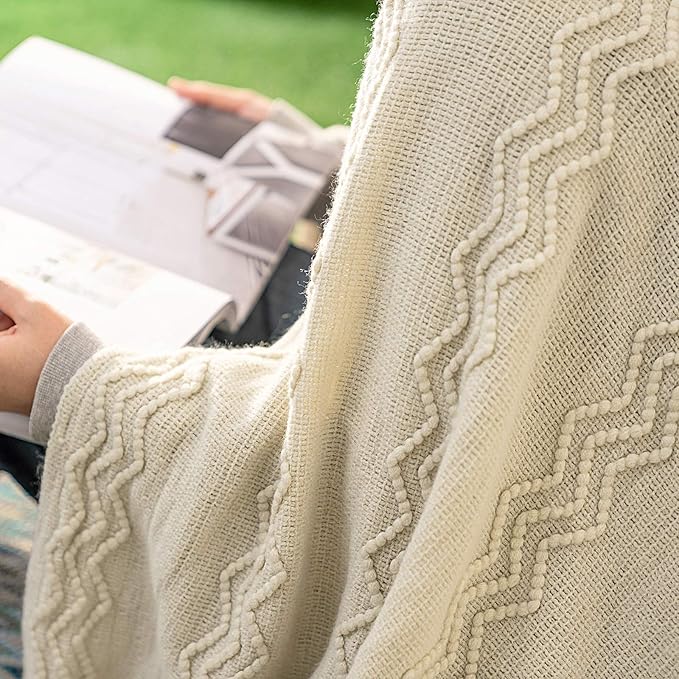 MIULEE Knitted Beige Throw Blanket Soft Sofa Knit Blanket for Couch 50 x 60 Inches, Solid Cozy Lightweight Wave Pattern Decorative Blankets with Tassels for Women, Kids and Babys-Ruum Studio Home