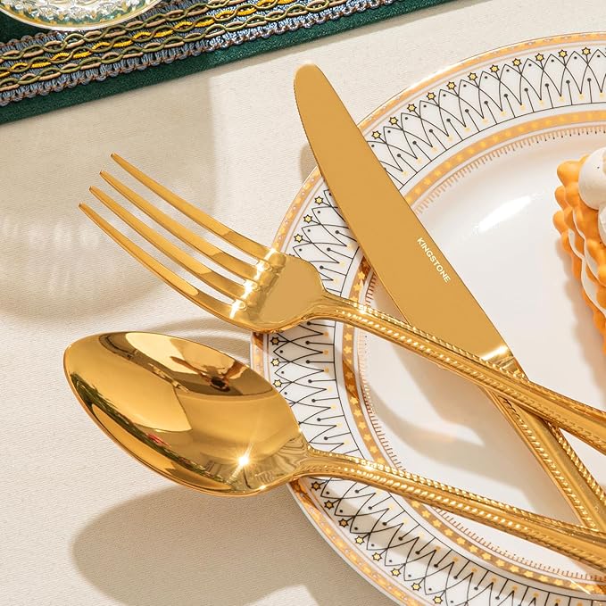 KINGSTONE Gold Silverware Set, 40-piece 18/10 Stainless Steel Flatware Set Cutlery Set for 8, for Kitchen, Home, Wedding, Party, Mirror Polished and Dishwasher Safe, Featured Gifts-Ruum Studio Home