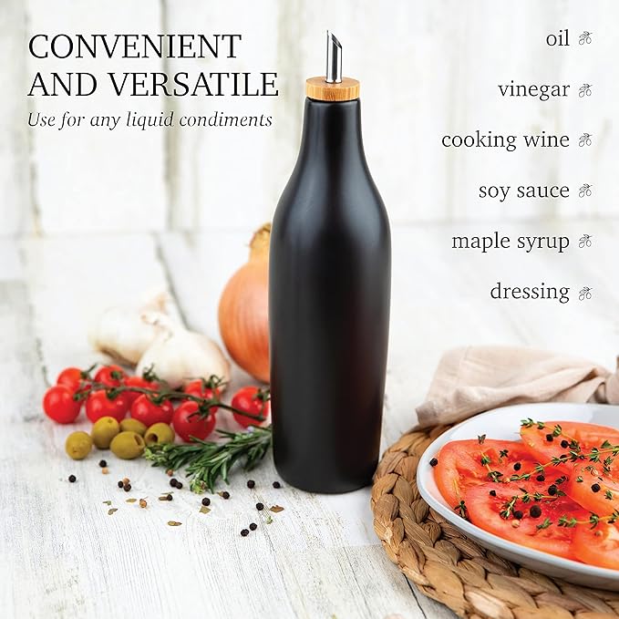 Black Ceramic Olive Oil Dispenser Bottle 16 Oz Container for EVOO or Vinegar, Kitchen Counter Design-Ruum Studio Home