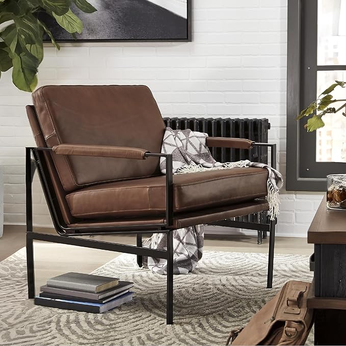 Signature Design by Ashley Puckman Mid-Century Modern Leather Accent Chair, Brown-Ruum Studio Home