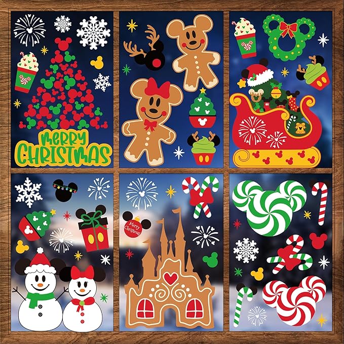 Christmas Window Clings Decorations - Cute Funny Double-Sided Static Stickers for Glass Windows and Doors, Perfect Decorations, with Castle Pattern, Reusable 9 Sheets-Ruum Studio Home