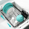 MAJALiS Dish Drying Rack in Sink -Expandable Stainless Steel Over Sink Dish Rack (11.3''-17''), Adjustable Capacity Dish Strainers for Kitchen Sink Counter with Utensil Holder, Black-Ruum Studio Home
