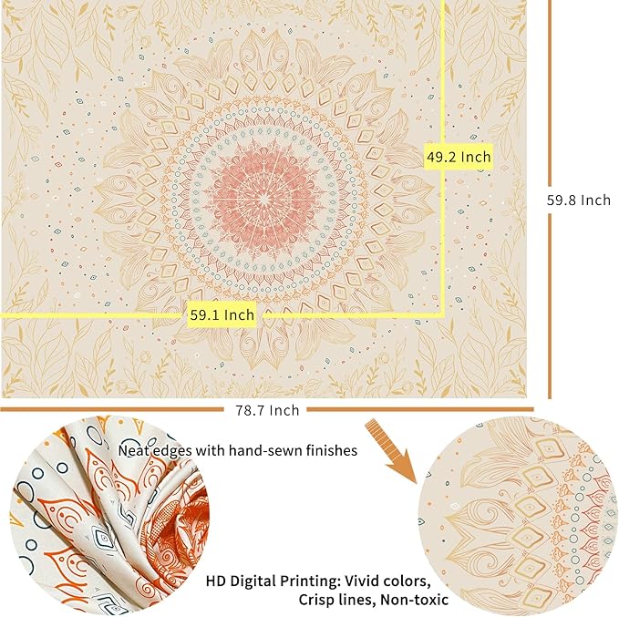 Damanse Floral Tapestry Wall Hanging Cute,Boho Wall Tapestry for Bedroom Aesthetic,Mandala Living Room Decor for Teen Girls (Yellow, 49.2"x59.1")-Ruum Studio Home
