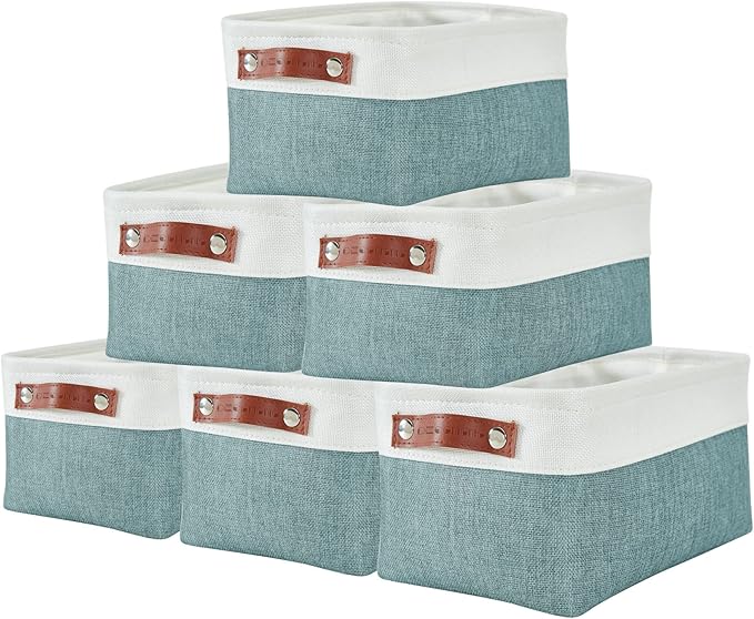 DECOMOMO Small Storage Basket, Closet Storage Bins, Baskets for Organizing Shelves (Teal & White, Small - 6 Pack)-Ruum Studio Home