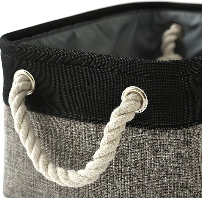 TcaFmac Storage Basket for Shelves - Small 6 Pack Fabric Storage Bins for Organizing, Collapsible Storage Cubes with Handle for Closet Cloth Toy Gift Kids (Black & Grey 11.8 x 7.8 x 5.2 inch)-Ruum Studio Home