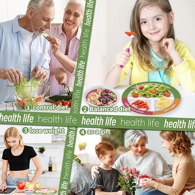 4 Pcs Portion Control Plates & Bowls Set (9 Inch), Self-Measuring for Weight Loss, Gastric Bypass, LapBand, Diabetes, & Healthy Diets, Divided Nutrition Plates for Adults & Children-Ruum Studio Home