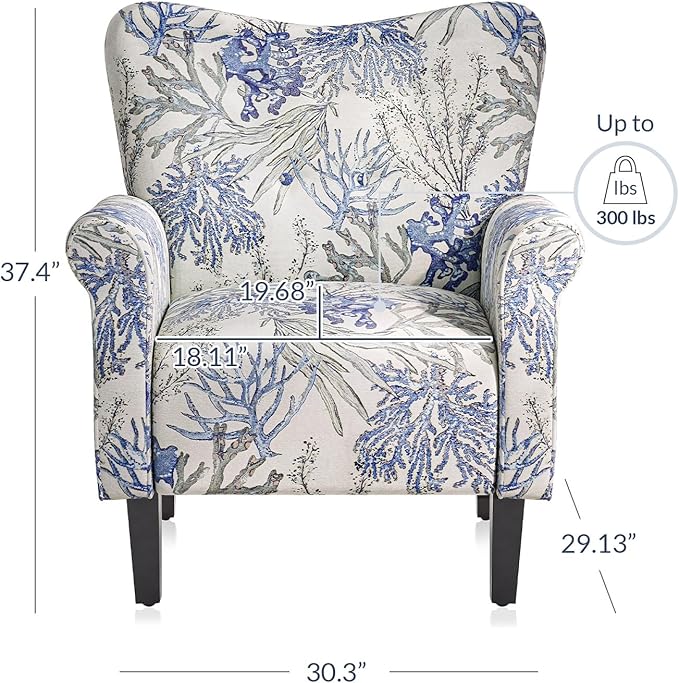 BELLEZE Modern Accent Chair for Living Room, High Back Linen Armchair with Wooden Legs, Upholstered Wingback Side Chair Padded Armrest Single Sofa for Living Room, Bedroom - Allston (Blue Coral)-Ruum Studio Home