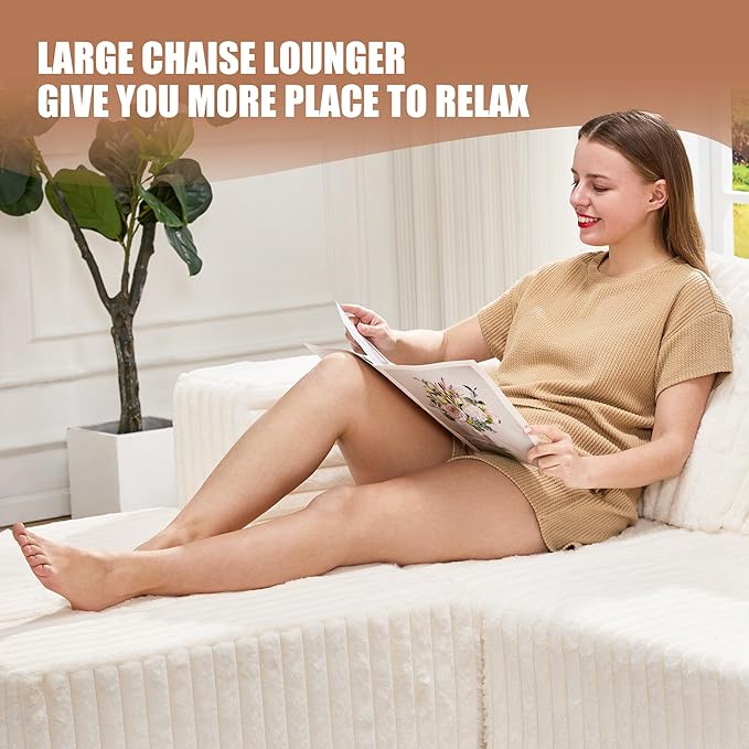 Hobestluk Modular Sectional Sofa Memory Foam Couch L Shape Sofa for Living Room Loveseat with Chaise Lounge Cloud Couch with Removable Cover (Stripe White, Loveseat with Chaise)-Ruum Studio Home