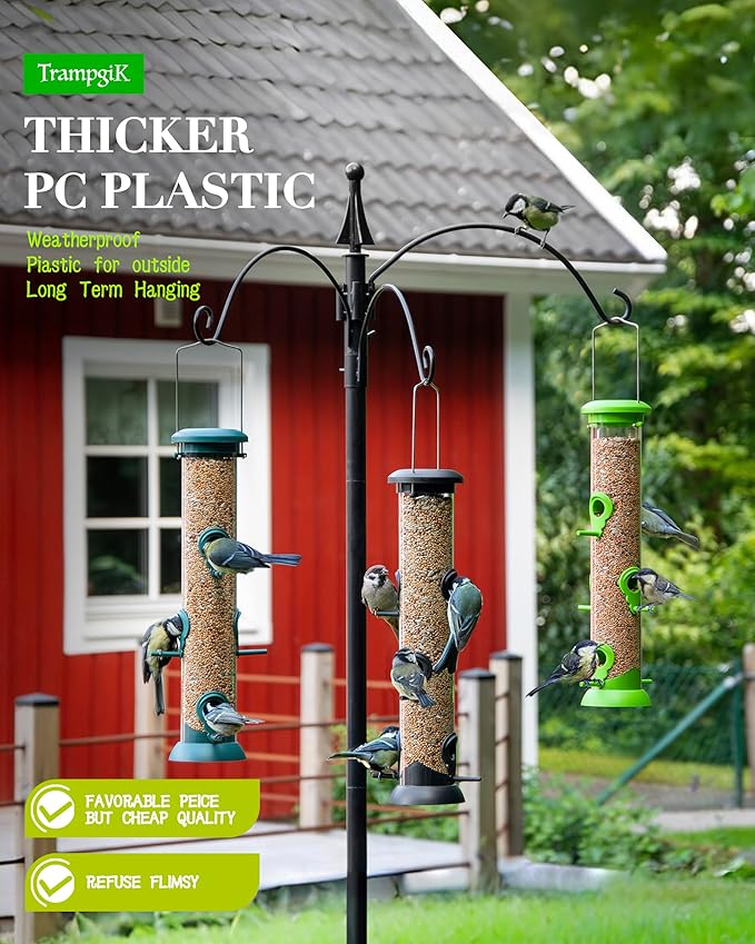 Bird Feeder Premium Hard Plastic for Wild Bird Feeders for Outdoors, Tube Bird Feeders for Outdoors Hanging,14 Inch 6 Port Black, Pack of 1-Ruum Studio Home