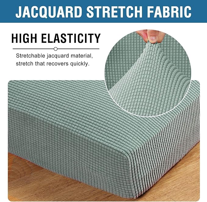 H.VERSAILTEX Super Stretch Individual Seat Cushion Covers Sofa Covers Couch Cushion Covers Slipcover Sets Thick Jacquard Textured Twill Fabric (1 Piece Loveseat Cushion Cover, Sage)-Ruum Studio Home