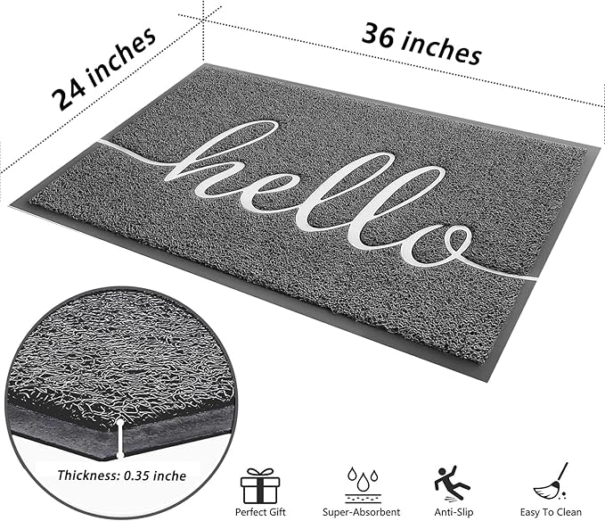 Door Mat (36"x24",Grey), Durable Welcome Mat Low Profile Floor Mat Front Doormat Non Slip Mats Entrance Rectangular Easy to Clean Doormat, for Entryway, Patio, High Traffic Areas-Ruum Studio Home