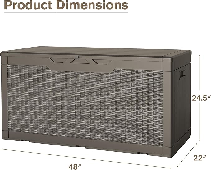 JUMMICO 100 Gallon Resin Deck Box, Waterproof Outdoor Storage Box with Lockable Lid for Garden Tools, Patio Cushions (Light Brown)-Ruum Studio Home