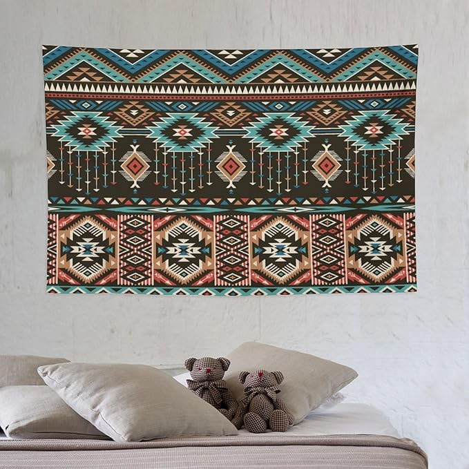 HZOHNAGO Aztec Tapestry Turquoise Blue and Brown and Native American Tribal Pattern Printed Wall Tapestry Wall Hanging for Bedroom Living Room Dorm 60" W x 40" H-Ruum Studio Home