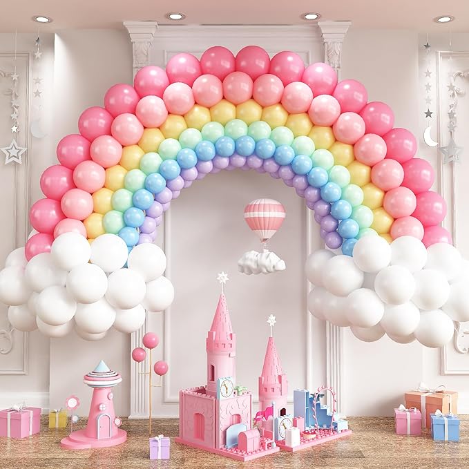 Rainbow Linking Balloons, 130PCS Colorful Quick Link Balloons Assorted, Multicolor Connecting Balloon Arch Kit for Kids Girls Baby Shower Easter Rainbow Unicorn Theme Birthday Party Decorations-Ruum Studio Home