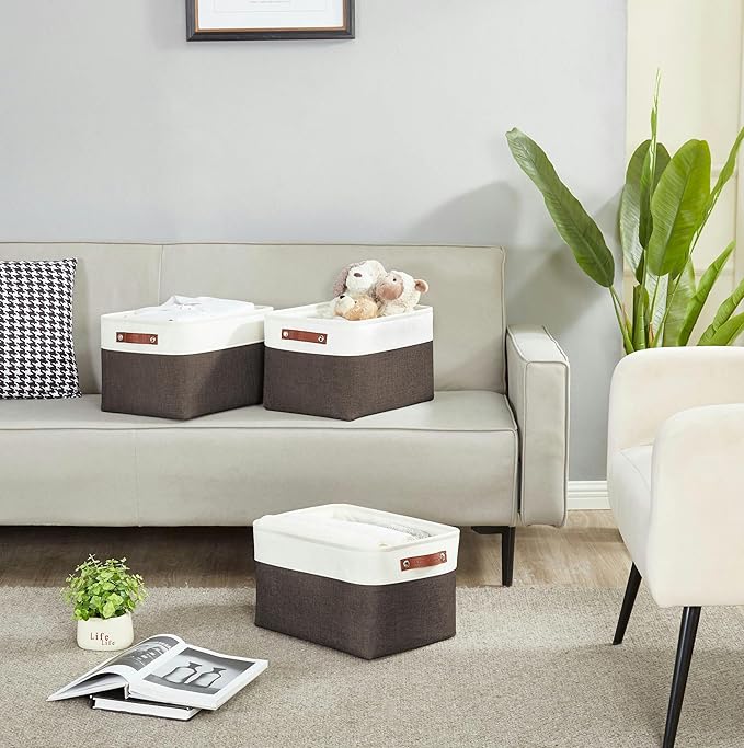 DECOMOMO Storage Bins Fabric Storage Baskets for Shelves, Linen Closet Organization Toys Nursery (Brown and White, Large - 4 Pack)-Ruum Studio Home