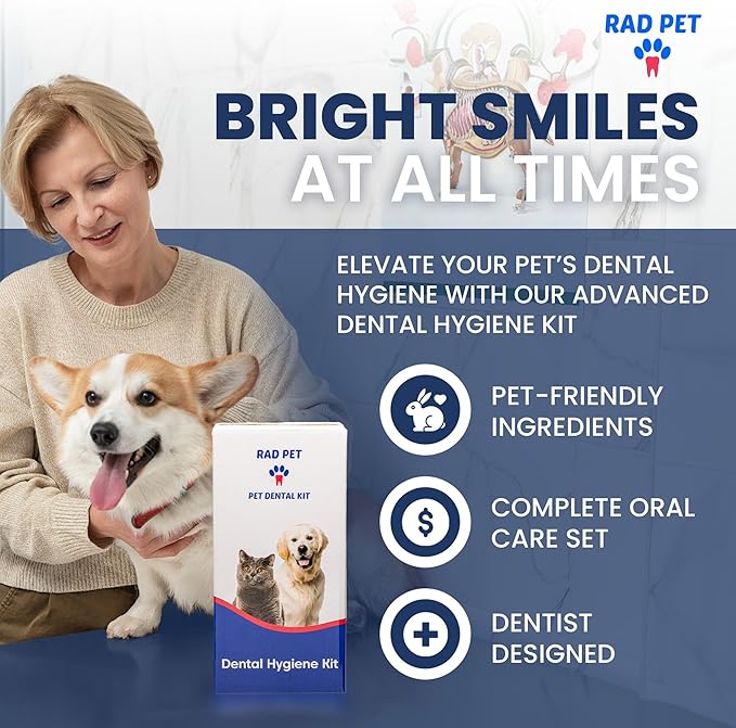 RAD PET - Advanced Pet Dental Hygiene Kit, Vet-Formulated Cat & Dog Tooth Brushing Kit, Complete Oral Care with Cat/Dog Toothbrush and Toothpaste (Enzymatic), Pet Dental Wipes & Water Additive-Ruum Studio Home