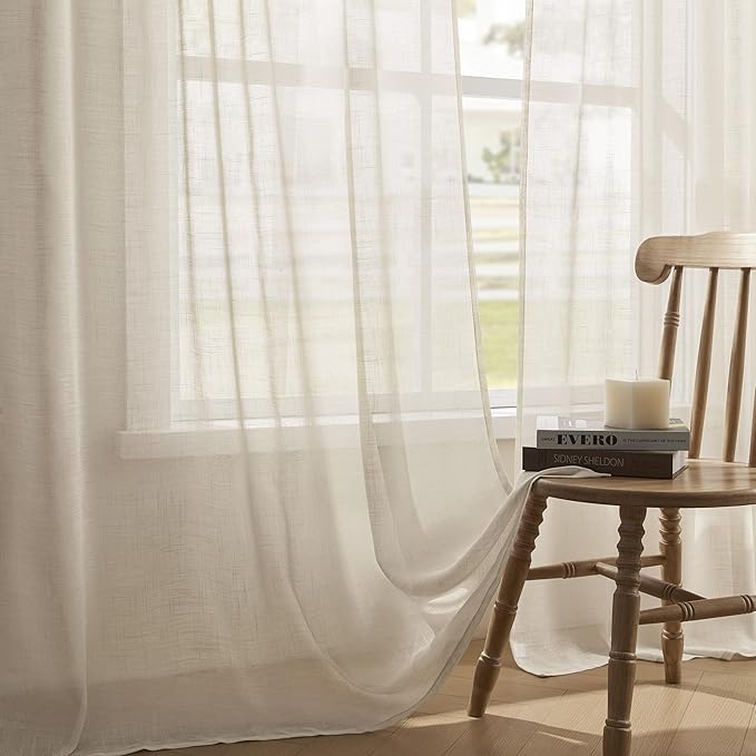 Joydeco Sheer Curtains 84 Inches Long, White Curtains for Living Room 2 Panels Set, Linen Curtains Window Privacy Assured with Light Filtering(W52 x L84 Inch,Linen)-Ruum Studio Home
