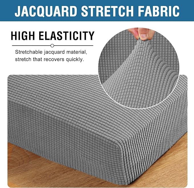 H.VERSAILTEX Super Stretch Individual Seat Cushion Covers - Sofa & Couch Cushion Slipcover Sets - Thick Jacquard Textured Twill Fabric (3 Piece XL, Dove)-Ruum Studio Home