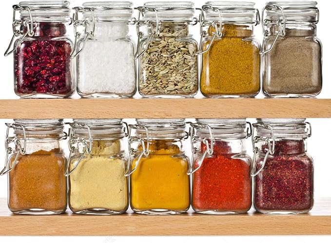 Spice Jars, 24 Pack 4oz Small Glass Jars with Airtight Hinged Lid, With 24 Spice Labels & Silicone Funnels, Airtight Glass Jars for Spices, Condiments Herb Seasoning Art Craft Storage-Ruum Studio Home